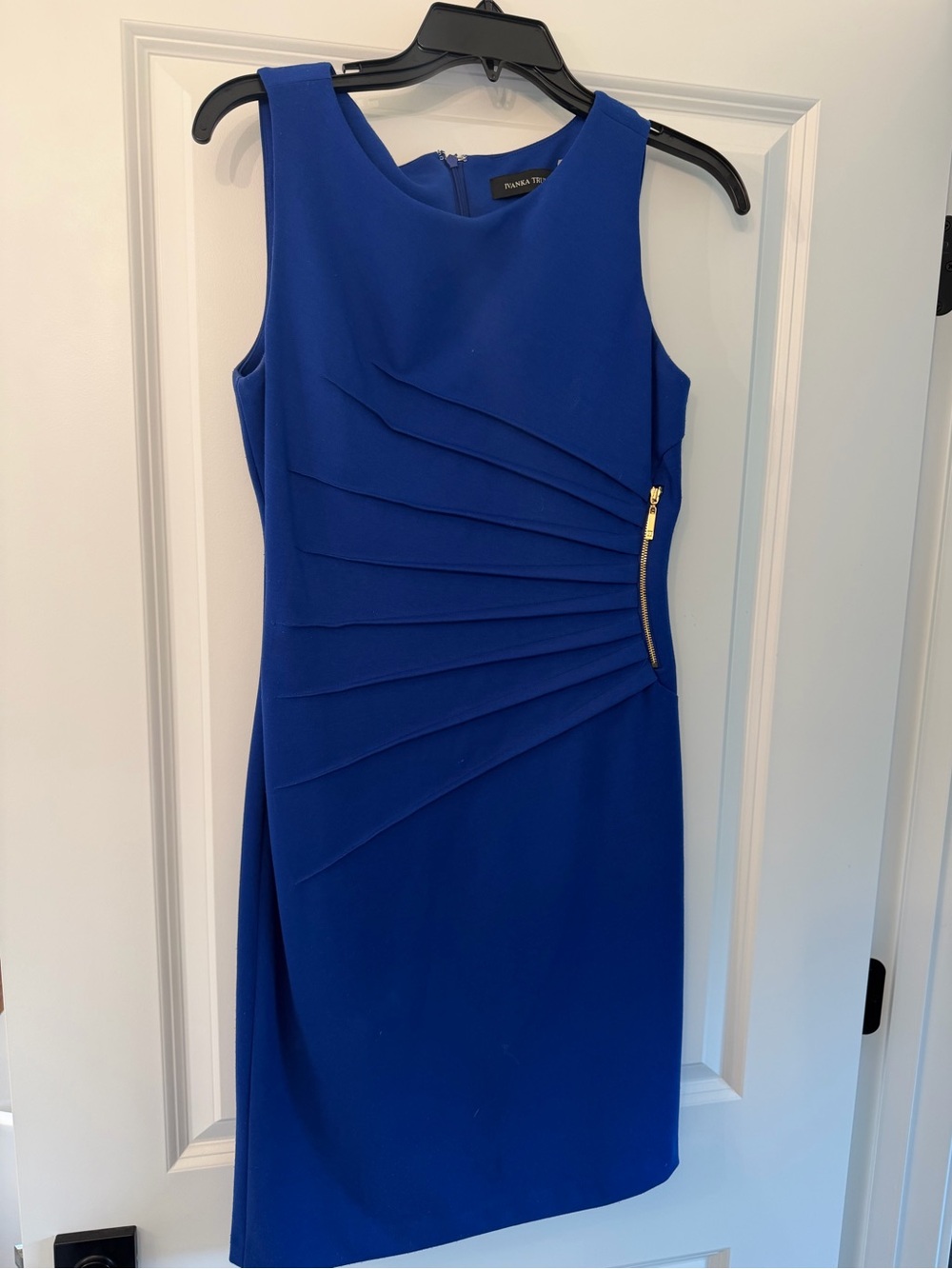 Ivanka Trump Royal Blue Sleeveless Sheath Dress with Gold Zip